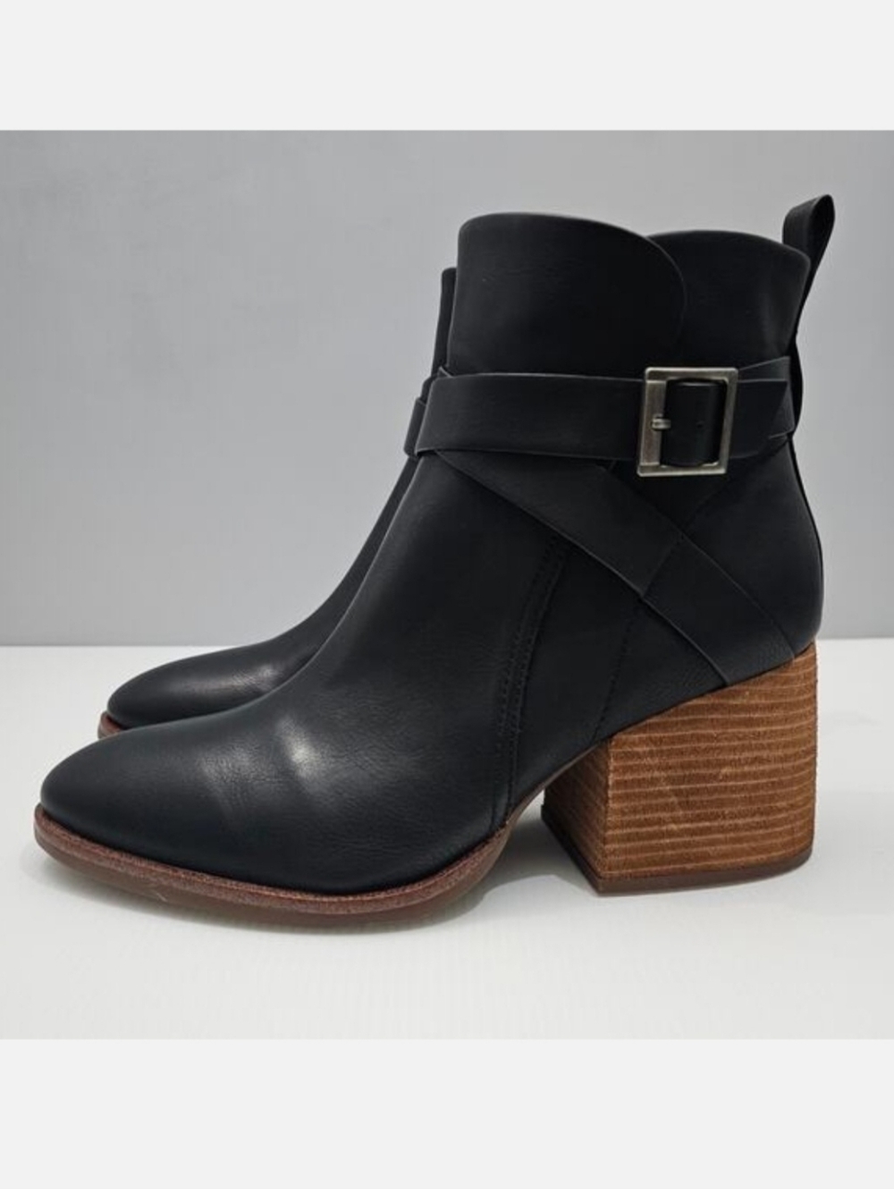 Korks By Kork Ease Shyla Ankle Boot Womens 11 Black Block Heel Buckle Strap NEW